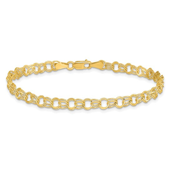 10KT Yellow Gold Solid Double Link Charm Bracelet