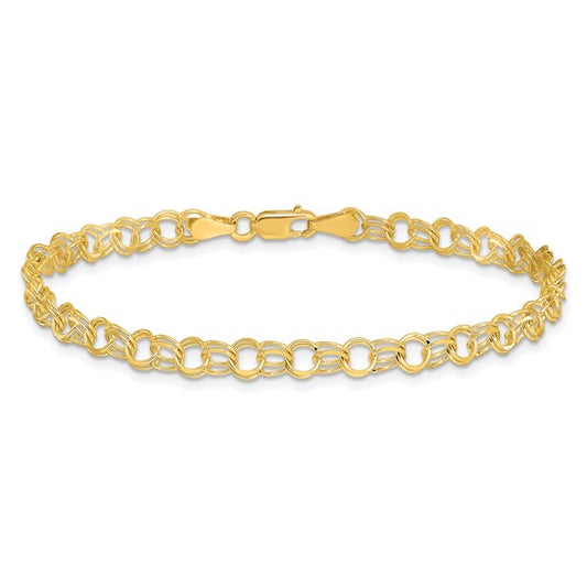 10KT Yellow Gold Solid Double Link Charm Bracelet