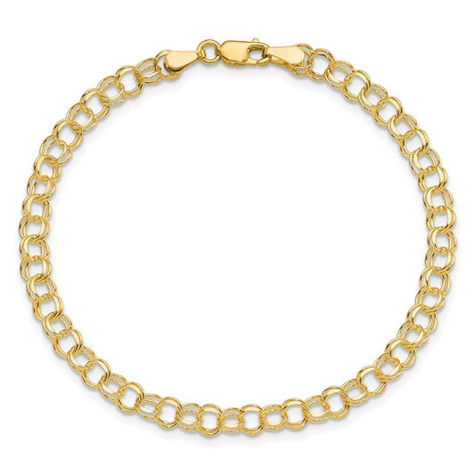 10KT Yellow Gold Solid Double Link Charm Bracelet
