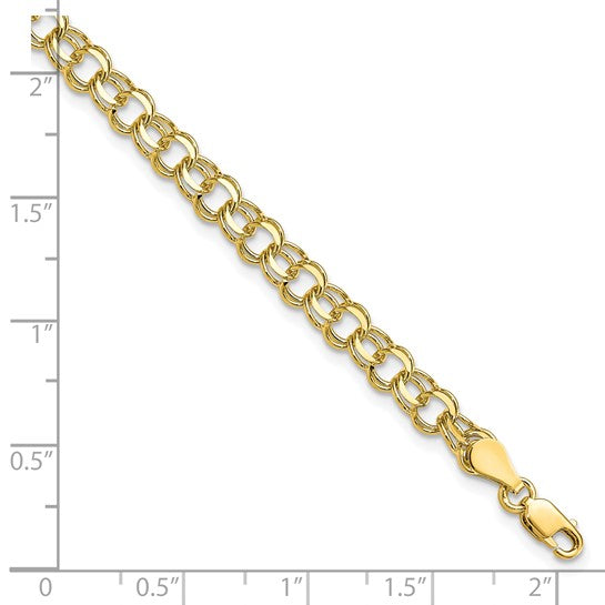 10kt Yellow Gold Solid Double Link Charm Bracelet