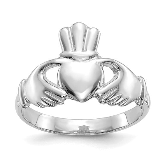 10kt White Gold Polished Claddagh Ring