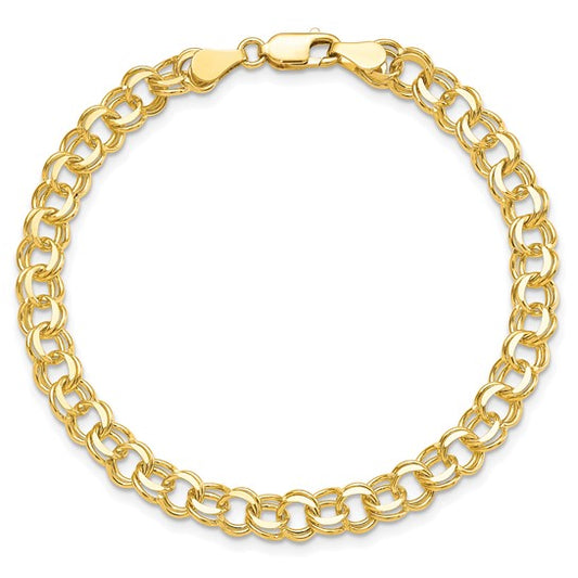 10kt Yellow Gold Solid Double Link Charm Bracelet