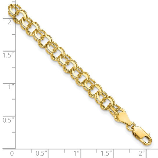 10kt Yellow Gold Solid Double Link Charm Bracelet