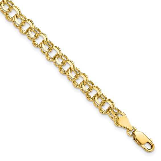 10kt Yellow Gold Solid Double Link Charm Bracelet