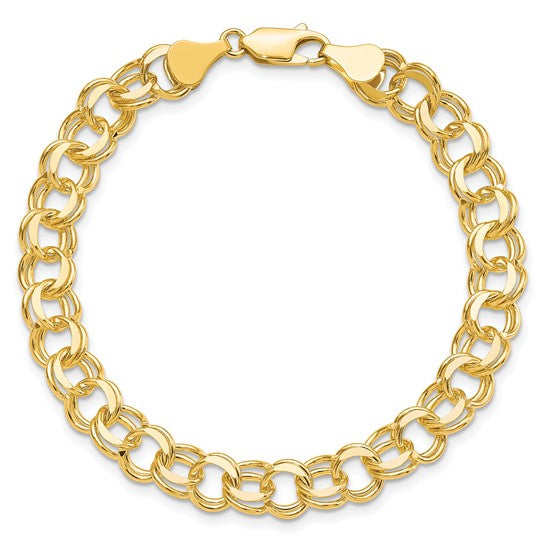 10kt Yellow Gold Solid Double Link Charm Bracelet
