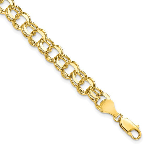 10kt Yellow Gold Solid Double Link Charm Bracelet