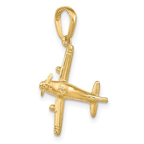 10kt Yellow Gold 3-D Low-Wing Airplane Pendant