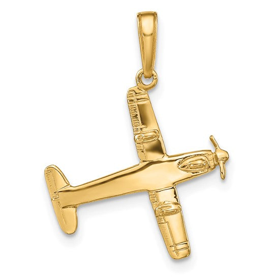 10kt Yellow Gold 3-D Low-Wing Airplane Pendant
