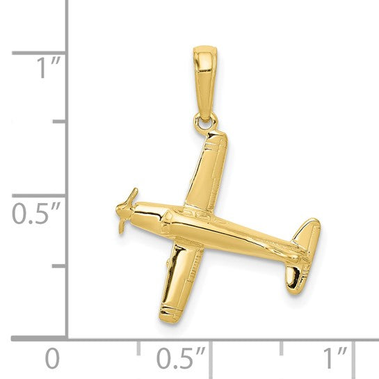 10kt Yellow Gold 3-D Low-Wing Airplane Pendant