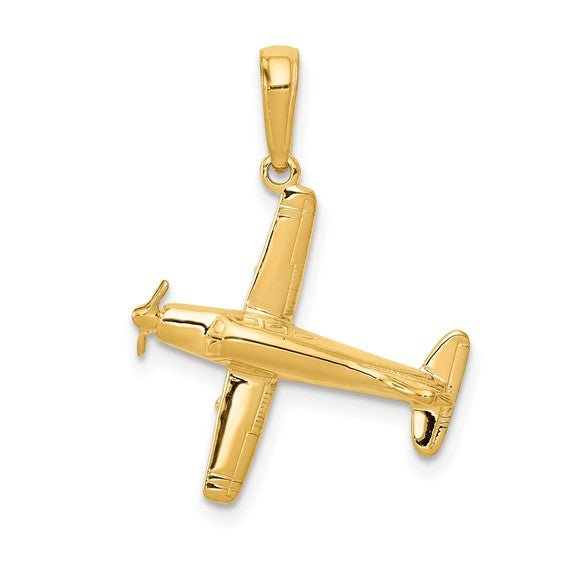 10kt Yellow Gold 3-D Low-Wing Airplane Pendant