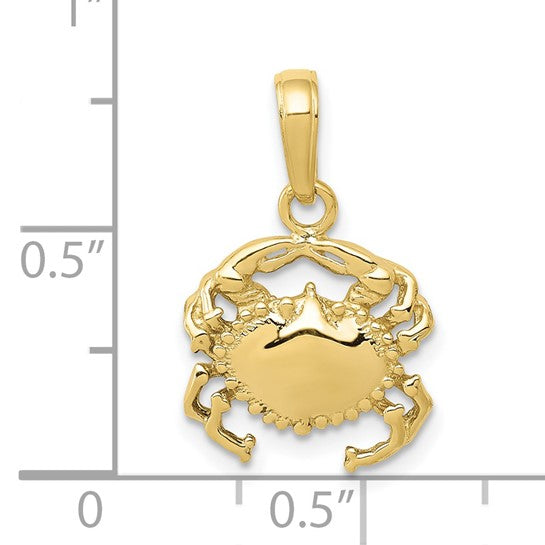 10kt Yellow Gold Solid Polished Open-Backed Crab Pendant