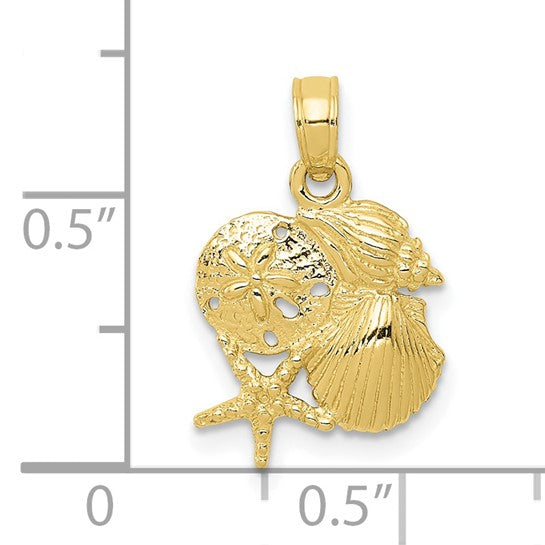 10kt Yellow Gold Solid Polished Mini Shell Cluster Pendant