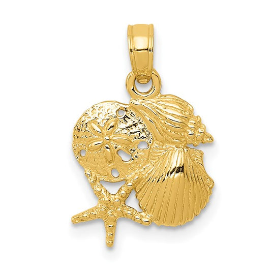 10kt Yellow Gold Solid Polished Mini Shell Cluster Pendant