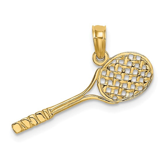 10kt Yellow Gold Solid Polished 3-D Tennis Racquet Charm