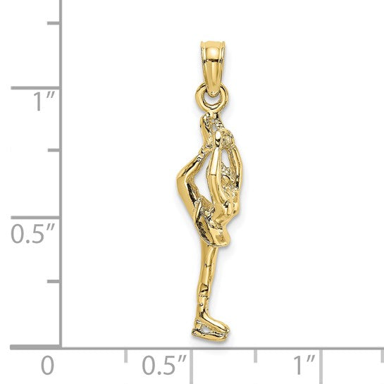 10kt Yellow Gold Solid Polished 3-D Figure Skater Charm