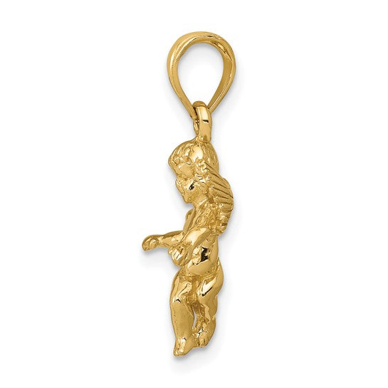 10kt Yellow Gold 3D Polished Solid Angel Pendant