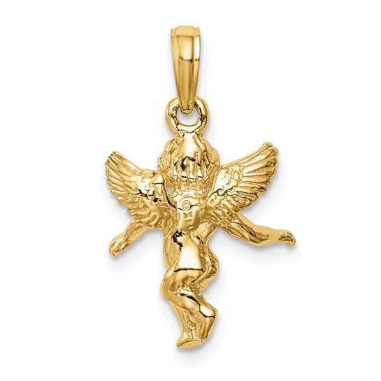 10kt Yellow Gold 3D Polished Solid Angel Pendant