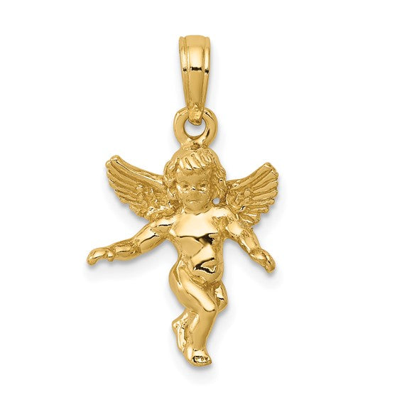 10kt Yellow Gold 3D Polished Solid Angel Pendant