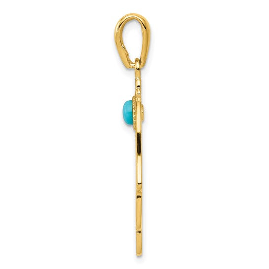 10kt Yellow Gold Turquoise Filigree Chamseh Pendant