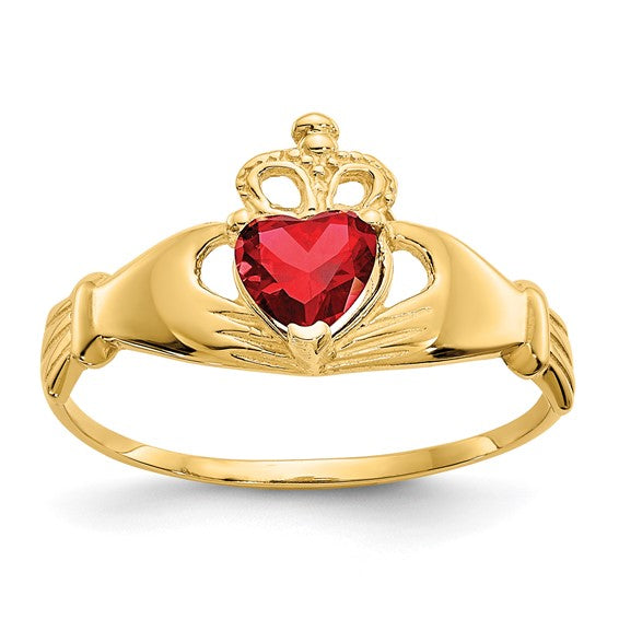 10kt Yellow Gold CZ January Birthstone Claddagh Heart Ring