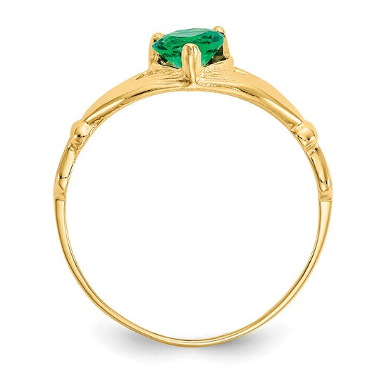10kt Yellow Gold CZ May Birthstone Claddagh Heart Ring