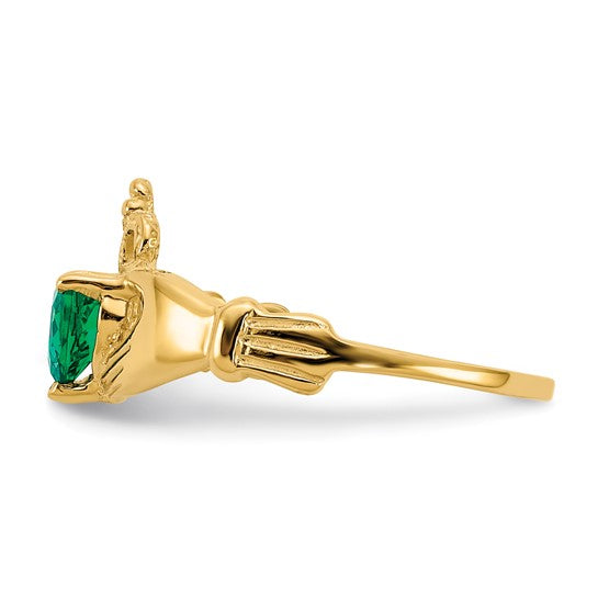 10kt Yellow Gold CZ May Birthstone Claddagh Heart Ring