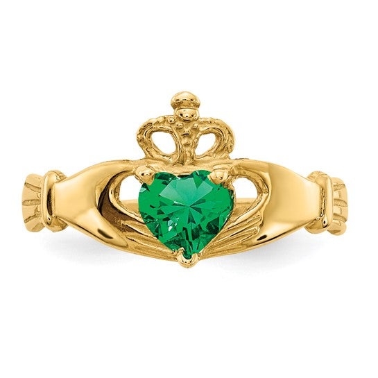10kt Yellow Gold CZ May Birthstone Claddagh Heart Ring