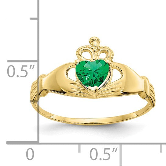 10kt Yellow Gold CZ May Birthstone Claddagh Heart Ring