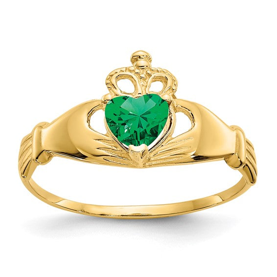 10kt Yellow Gold CZ May Birthstone Claddagh Heart Ring