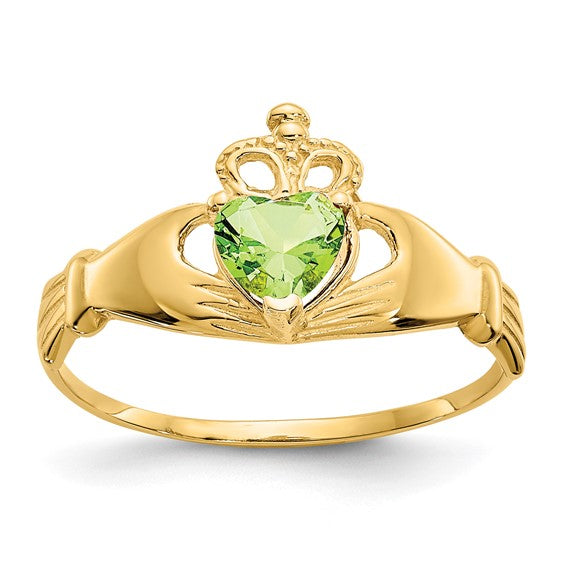 10kt Yellow Gold CZ August Birthstone Claddagh Heart Ring