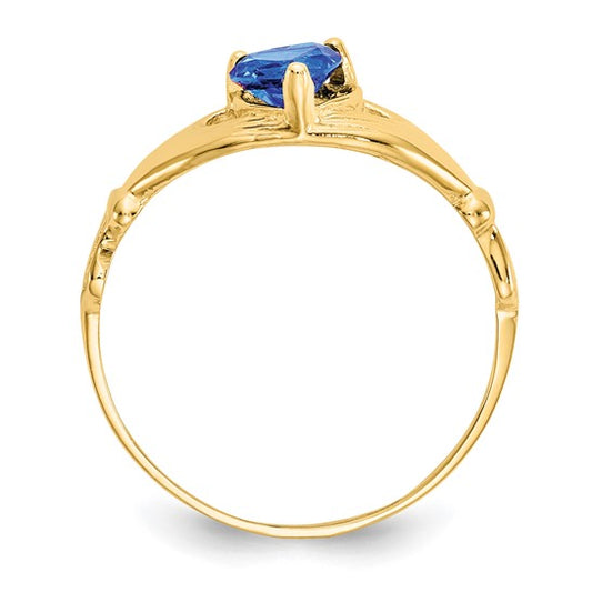 10kt Yellow Gold CZ September Birthstone Claddagh Heart Ring