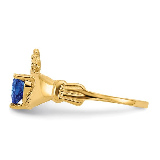 10kt Yellow Gold CZ September Birthstone Claddagh Heart Ring