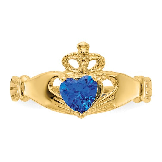 10kt Yellow Gold CZ September Birthstone Claddagh Heart Ring