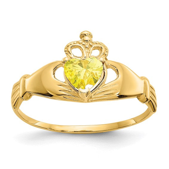 10kt Yellow Gold CZ November Birthstone Claddagh Heart Ring