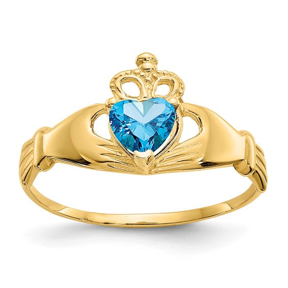 10kt Yellow Gold CZ December Birthstone Claddagh Heart Ring