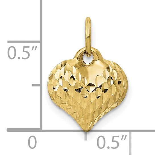 10KT Yellow Gold Polished & Textured 3-D Heart Pendant