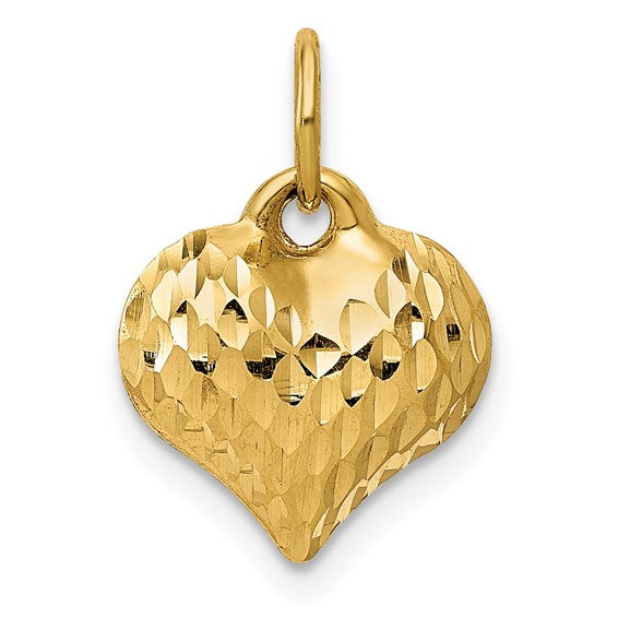 10KT Yellow Gold Polished & Textured 3-D Heart Pendant