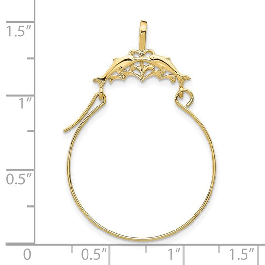 10kt Yellow Gold Double Dolphins Charm Holder Pendant