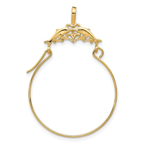 10kt Yellow Gold Double Dolphins Charm Holder Pendant