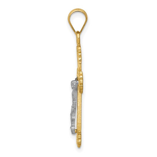 10KT Two-tone Diamond-cut Crucifix Pendant