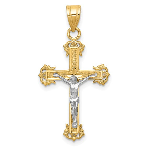 10KT Two-tone Diamond-cut Crucifix Pendant