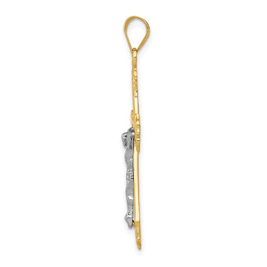 10KT Two-tone Diamond-cut Crucifix Pendant