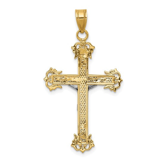 10KT Two-tone Diamond-cut Crucifix Pendant