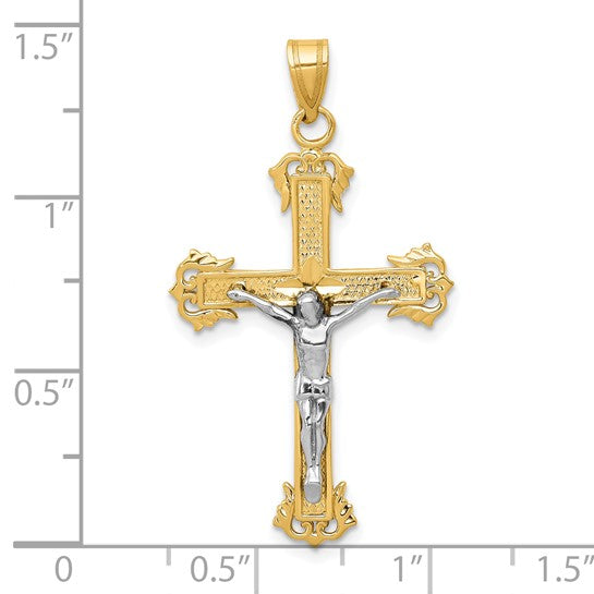10KT Two-tone Diamond-cut Crucifix Pendant