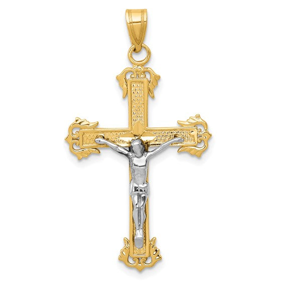 10KT Two-tone Diamond-cut Crucifix Pendant