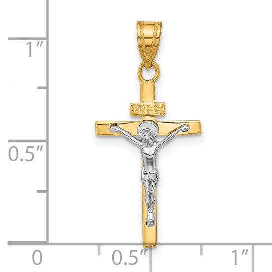 10KT Two-tone INRI Crucifix Pendant