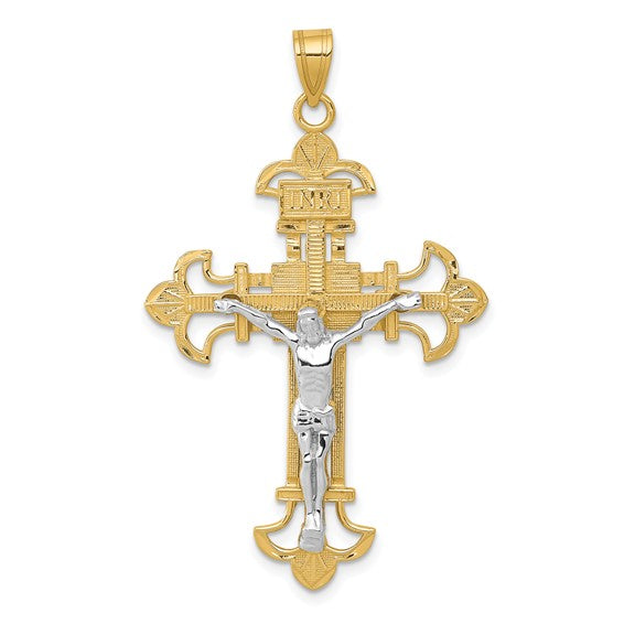 10KT Two-tone INRI Crucifix Pendant