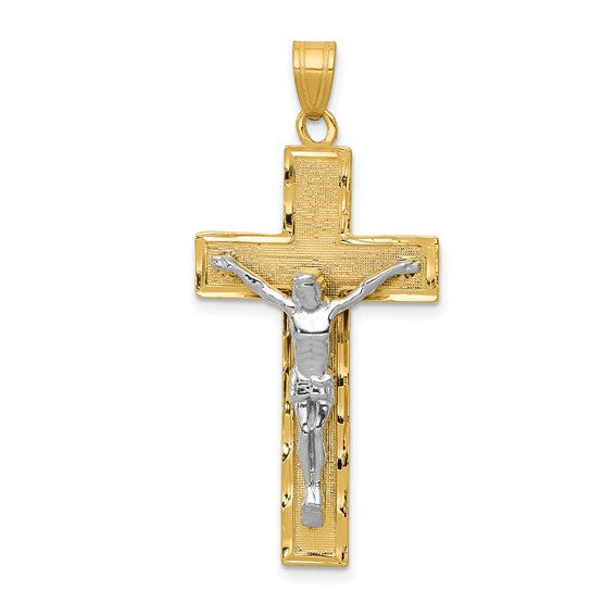 10KT Two-tone Diamond-cut Crucifix Pendant