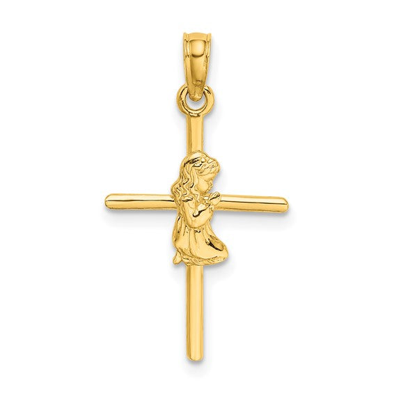 10kt Yellow Gold Praying Girl Cross Charm
