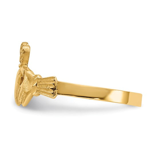 10kt Yellow Gold Satin & Diamond-cut Claddagh Ring